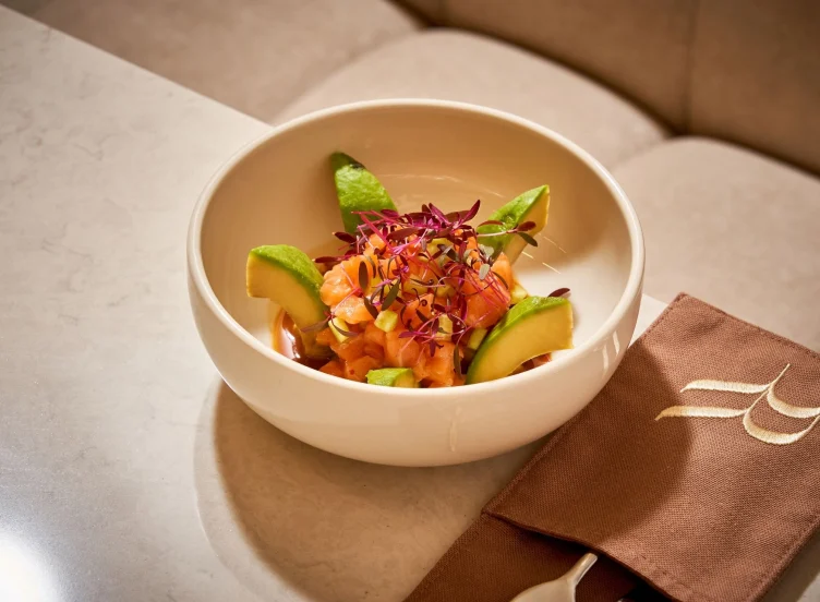 Tartar de somon cu avocado și dressing asiatic